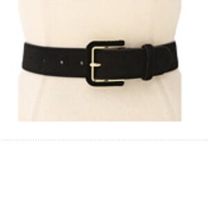 Ralph Lauren 1 1/2” black suede belt size small with metal inlaid covered buckle